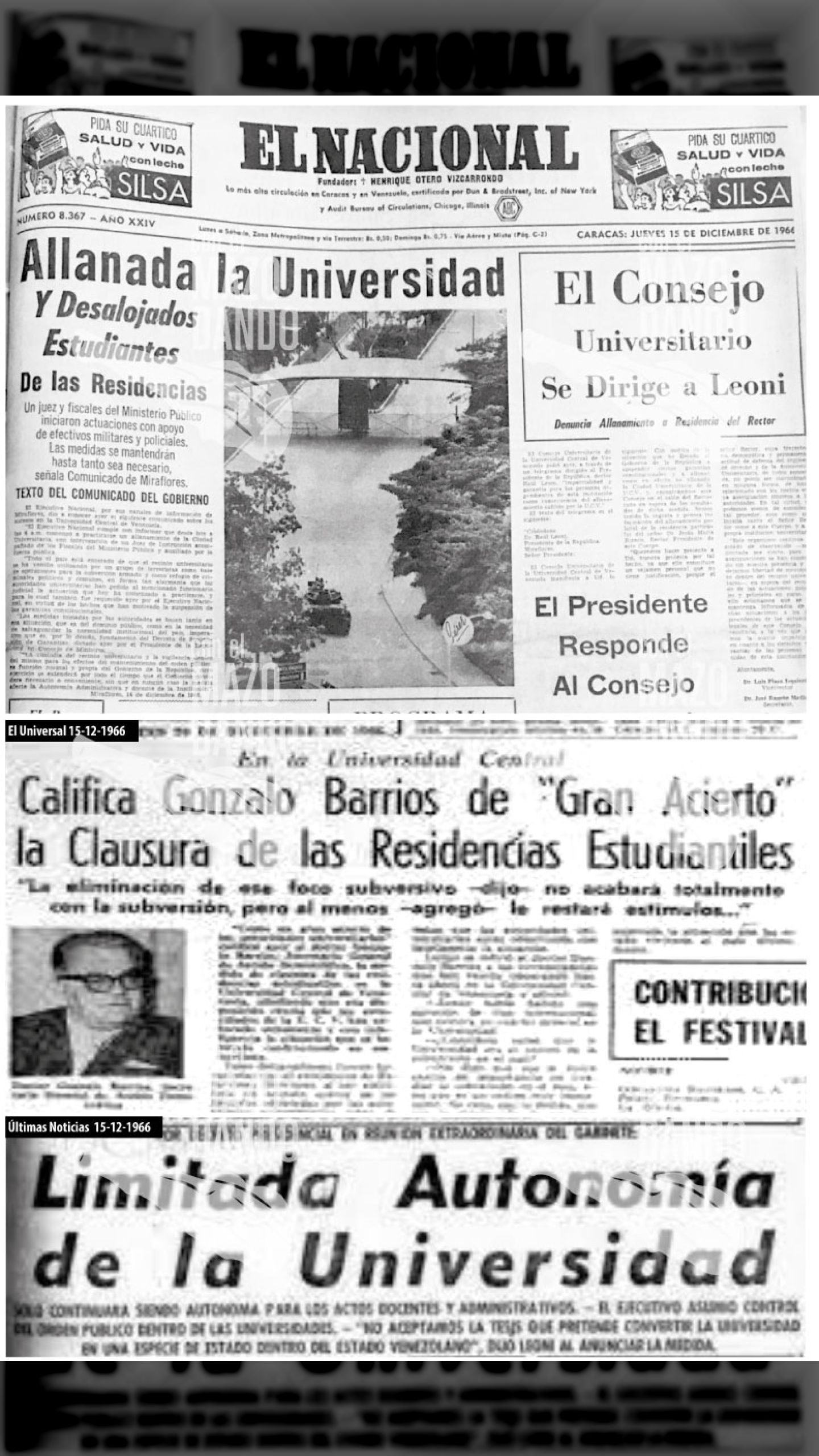 NAVIDADES DE 1965: RAÚL LEONI ALLANA LA UNIVERSIDAD CENTRAL DE VENEZUELA