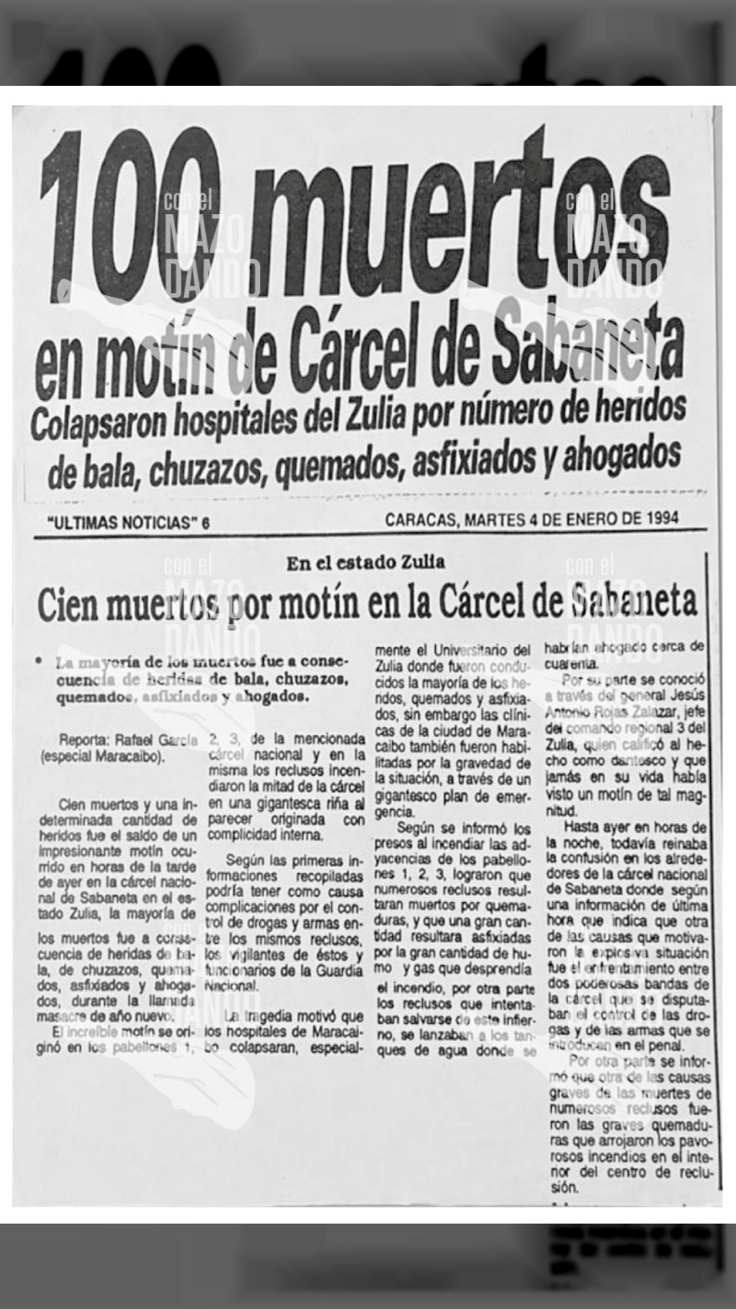 LA MASACRE DE AÑO NUEVO 1994 - 100 muertos en la Cárcel de Sabaneta