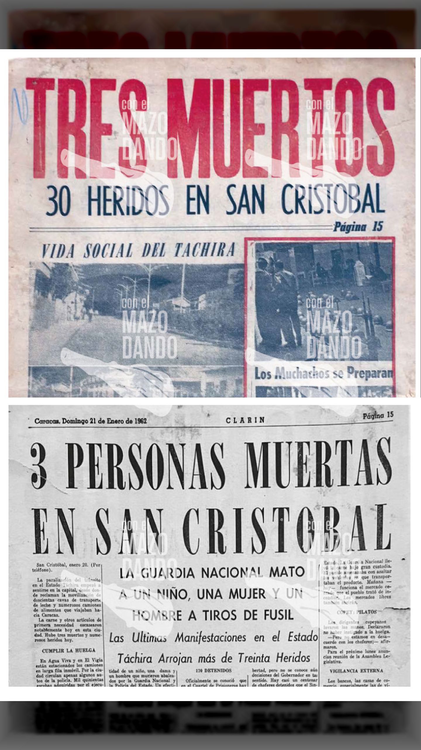 TRES PERSONAS ASESINADAS A TIRO DE FUSIL EN SAN CRISTÓBAL POR EL GOBIERNO DE RÓMULO BETANCOURT