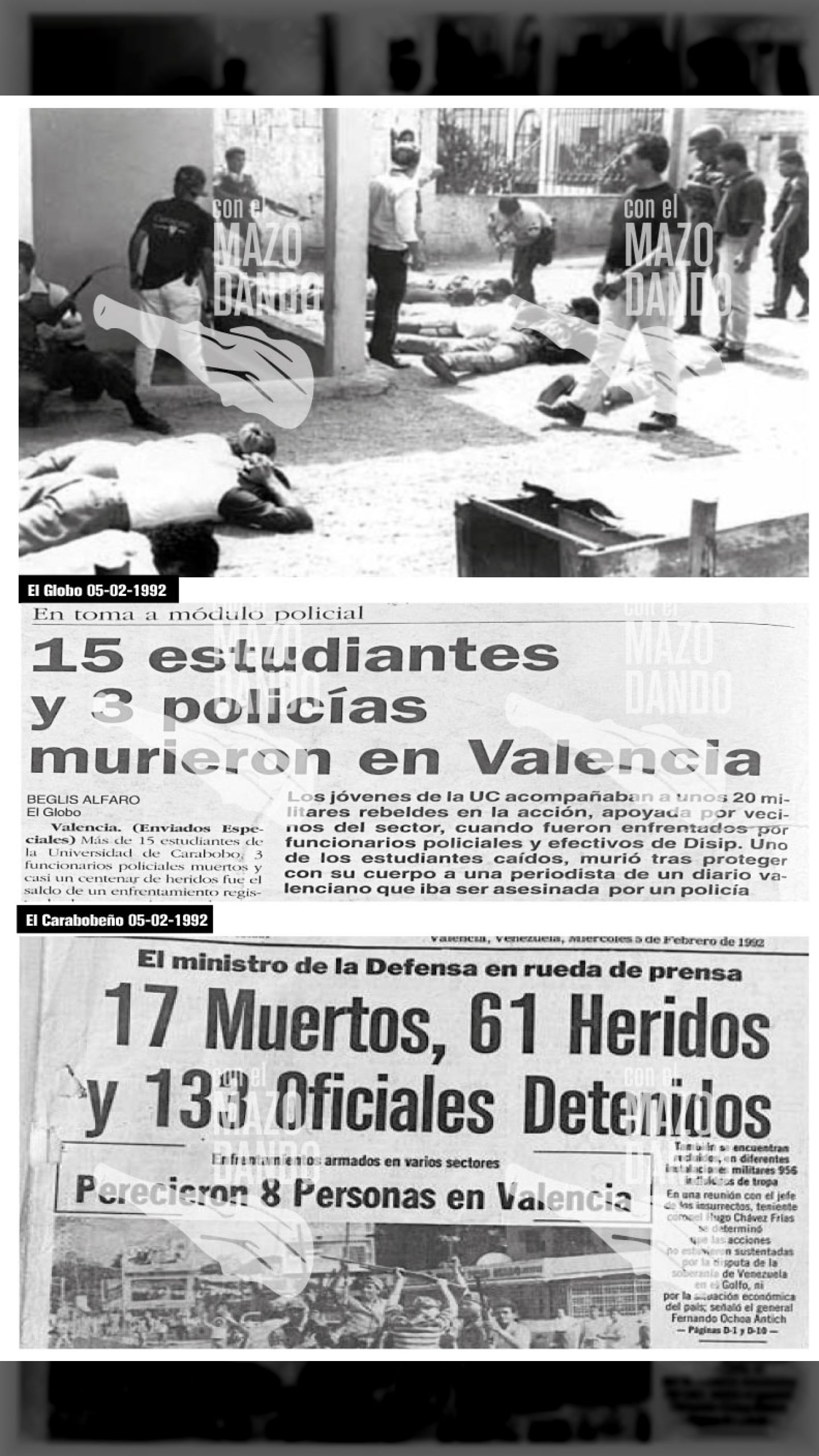 4 DE FEBRERO DE 1992 - ESTUDIANTES DE LA UNIVERSIDAD DE CARABOBO (UC) FUERON MASACRADOS POR LA DISIP Y POLICARABOBO