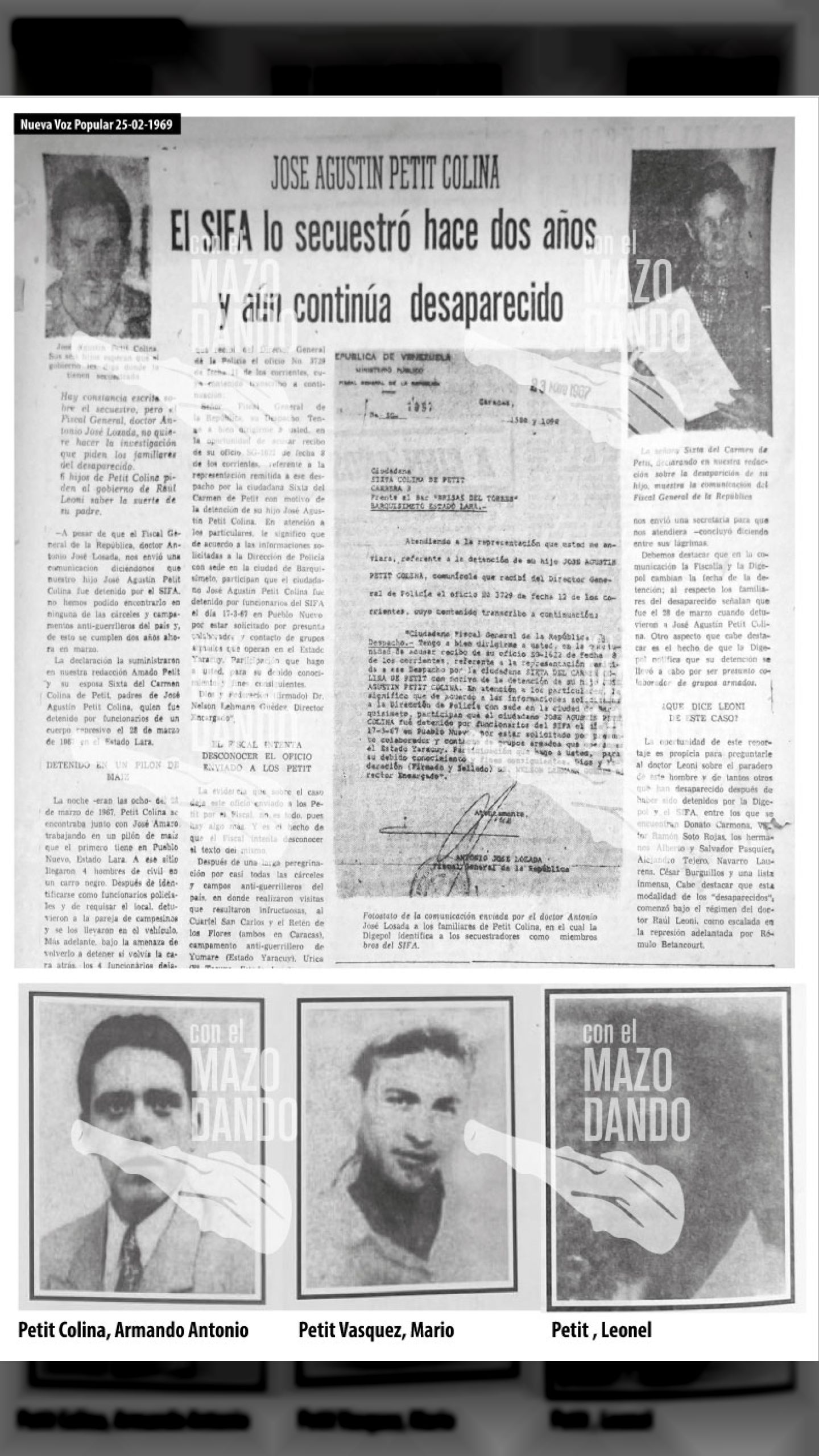 JOSÉ AGUSTÍN PETIT COLINA OTRO SECUESTRADO Y DESAPARECIDO DE RAÚL LEONI