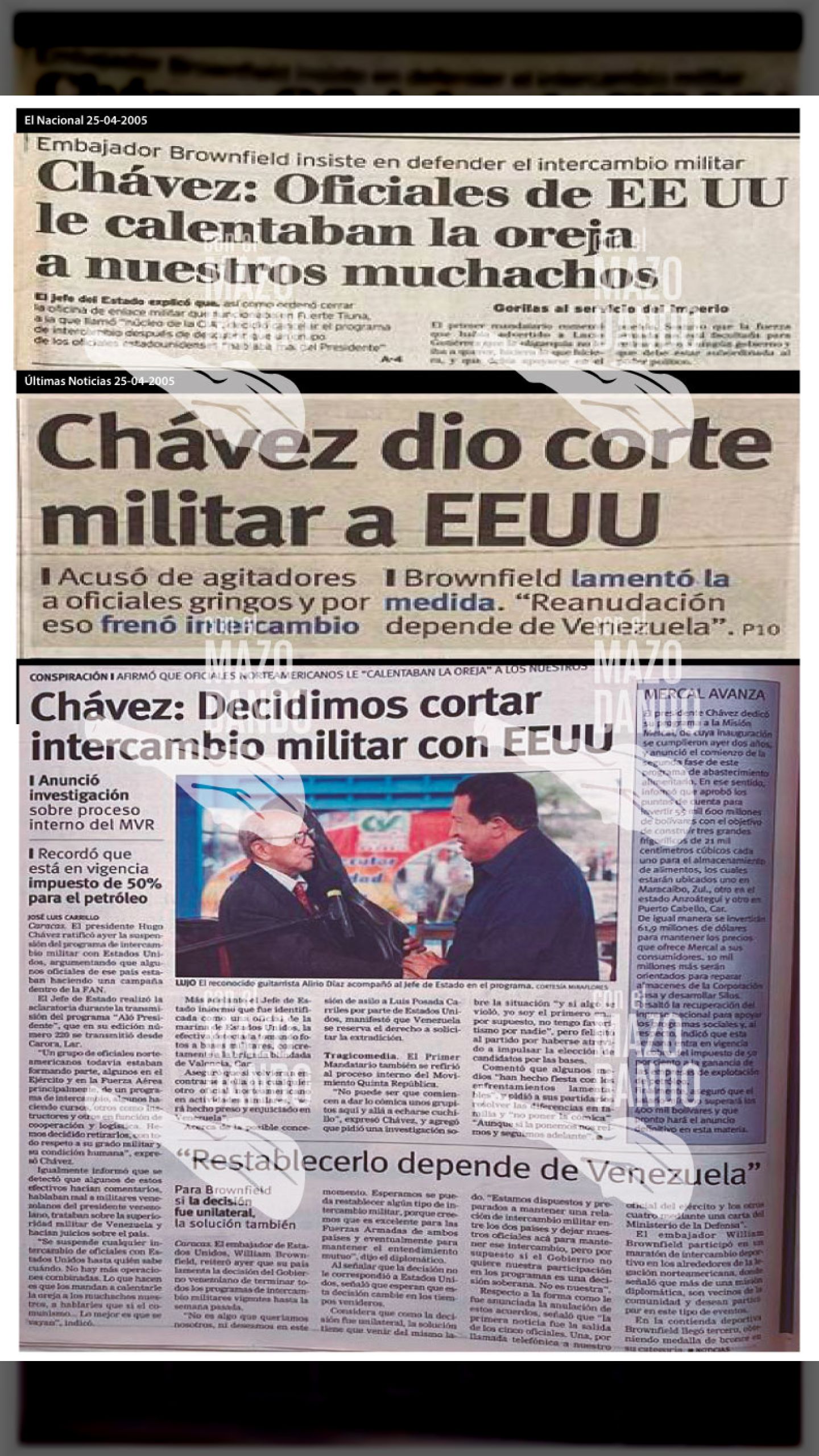 EL COMANDANTE CHÁVEZ PONE FIN A 50 AÑOS DE INJERENCIA MILITAR DE LOS EEUU EN NUESTRAS FUERZAS ARMADAS