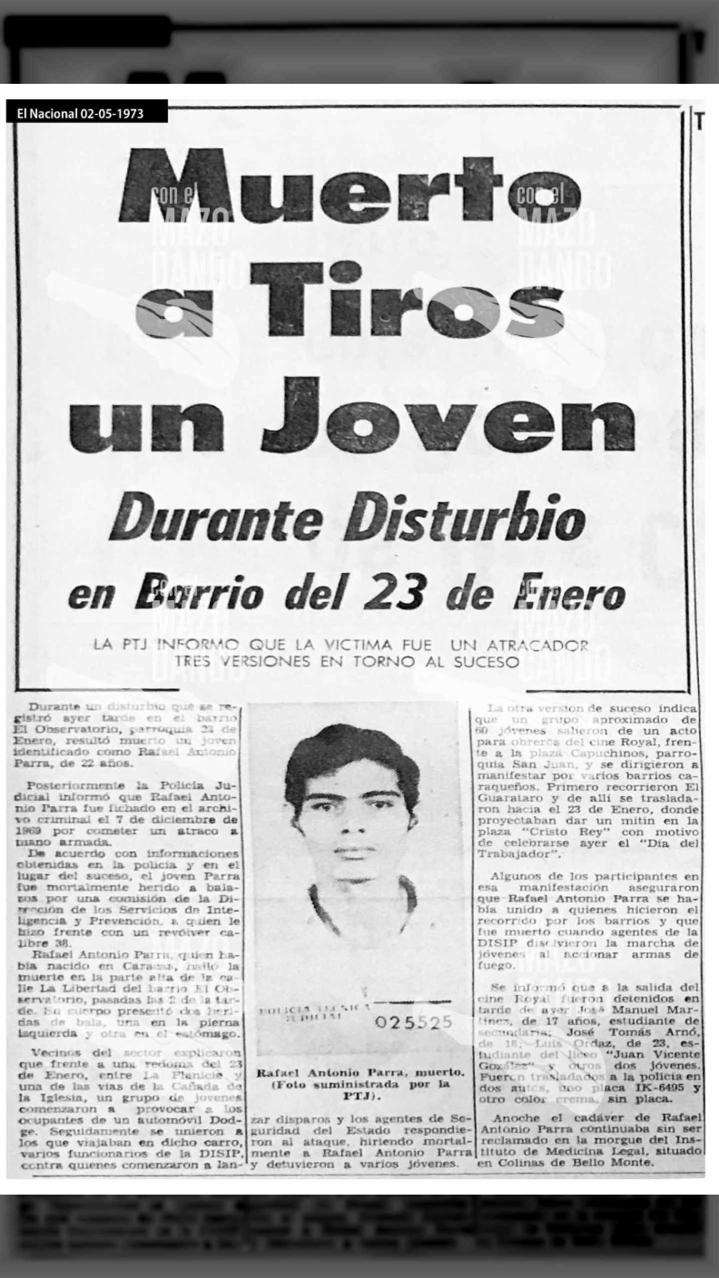 RAFAEL ANTONIO PARRA ASESINADO POR LA DISIP