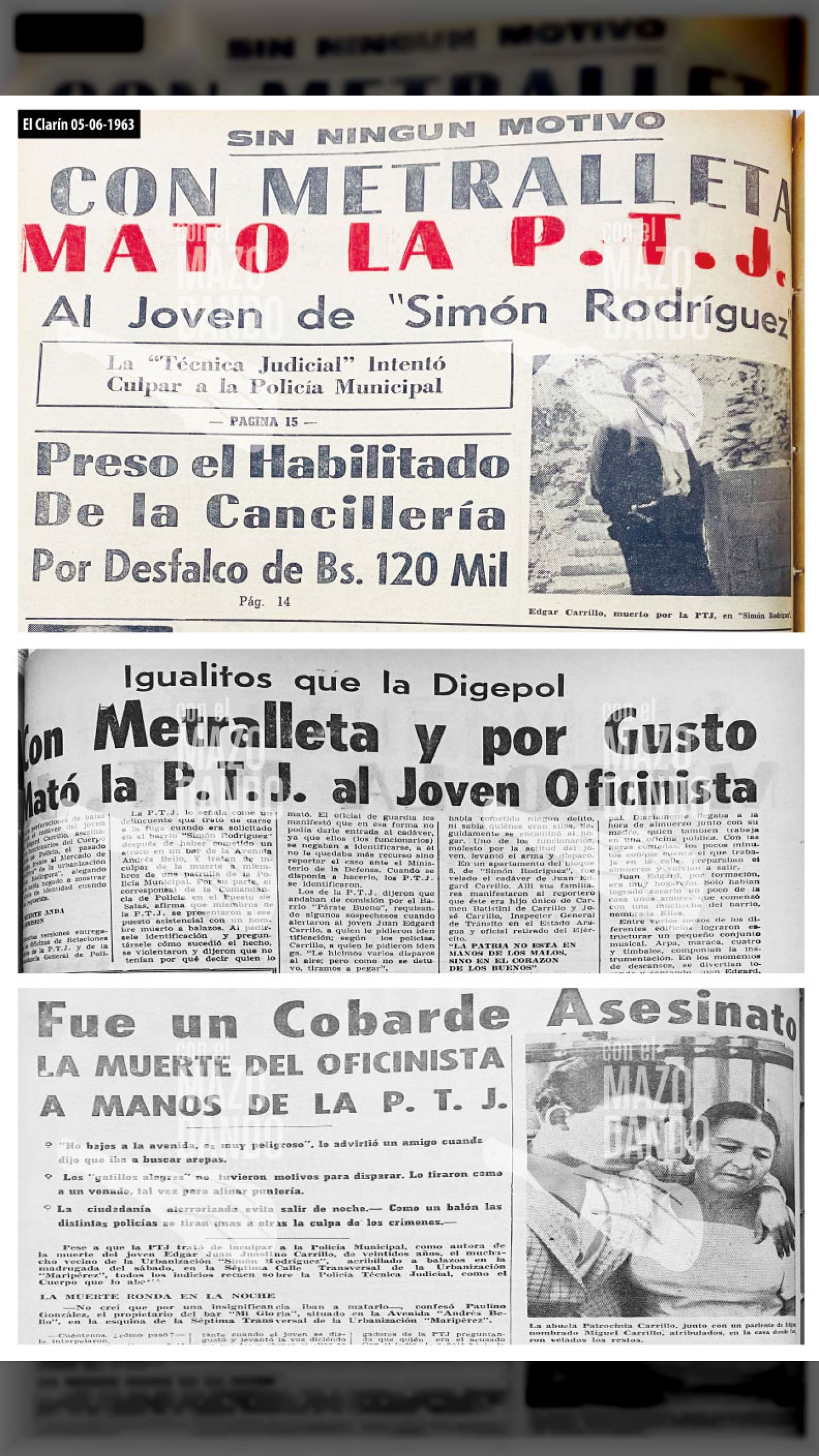 Con metralleta y por gusto la P.T.J. mató a EDGARD CARRILLO Sin ningún motivo la P.T.J. mató al joven en Simón Rodríguez