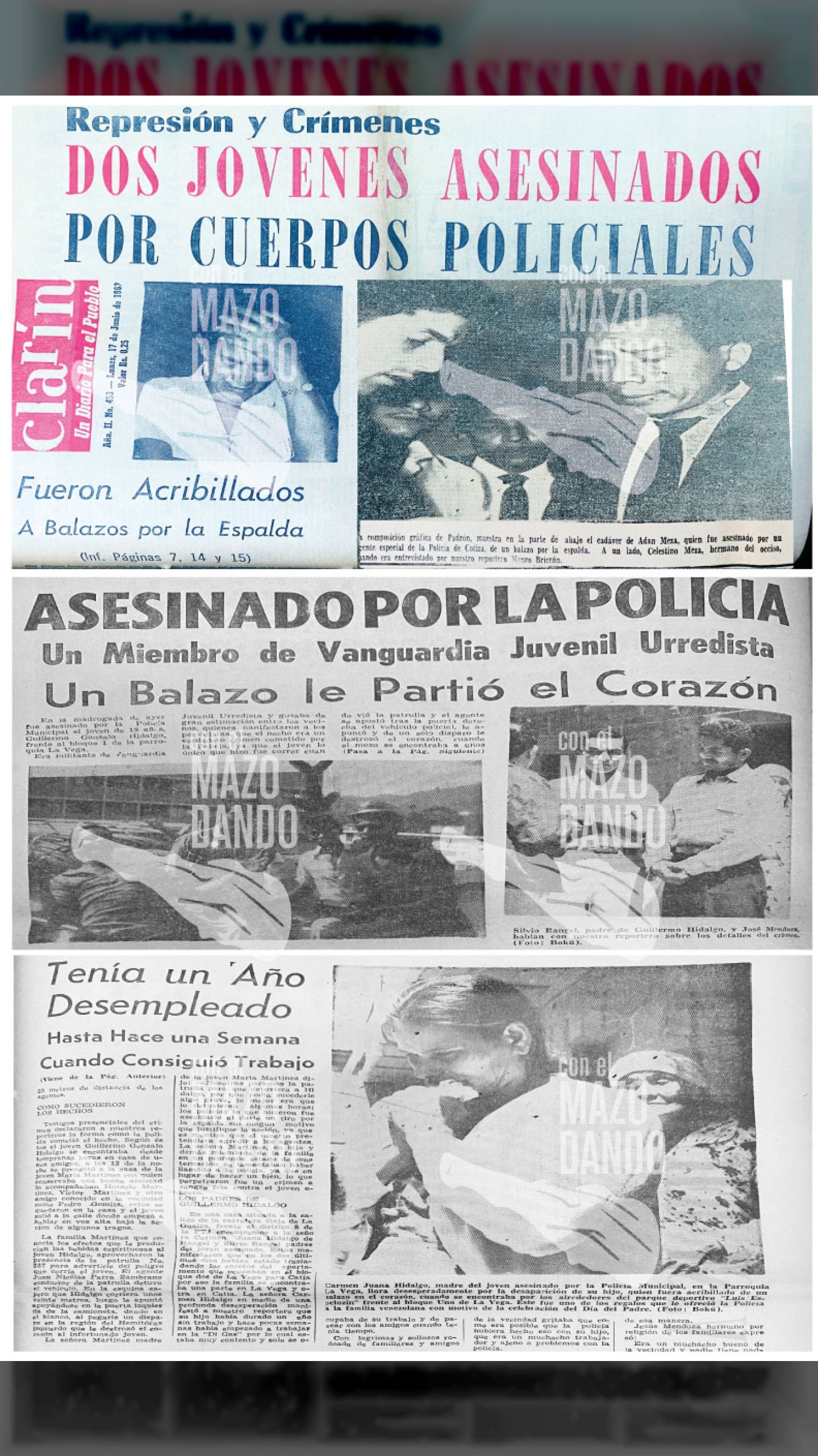 FUERON ACRIBILLADOS POR AGENTES POLICIALES GUILLERMO GONZÁLO HIDALGO Y ADÁN MEZA