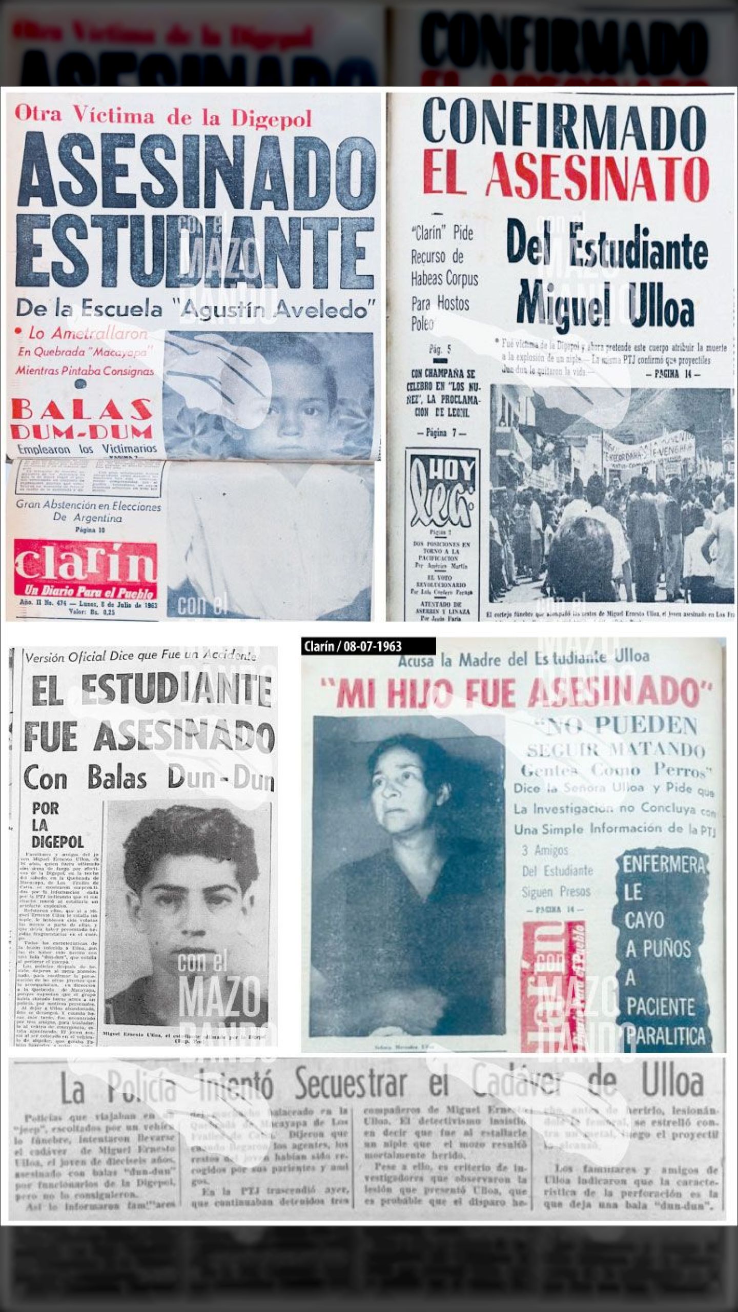 ASESINADO MIGUEL E. ULLOA ESTUDIANTE DE LA ESCUELA AGUSTÍN AVELEDO