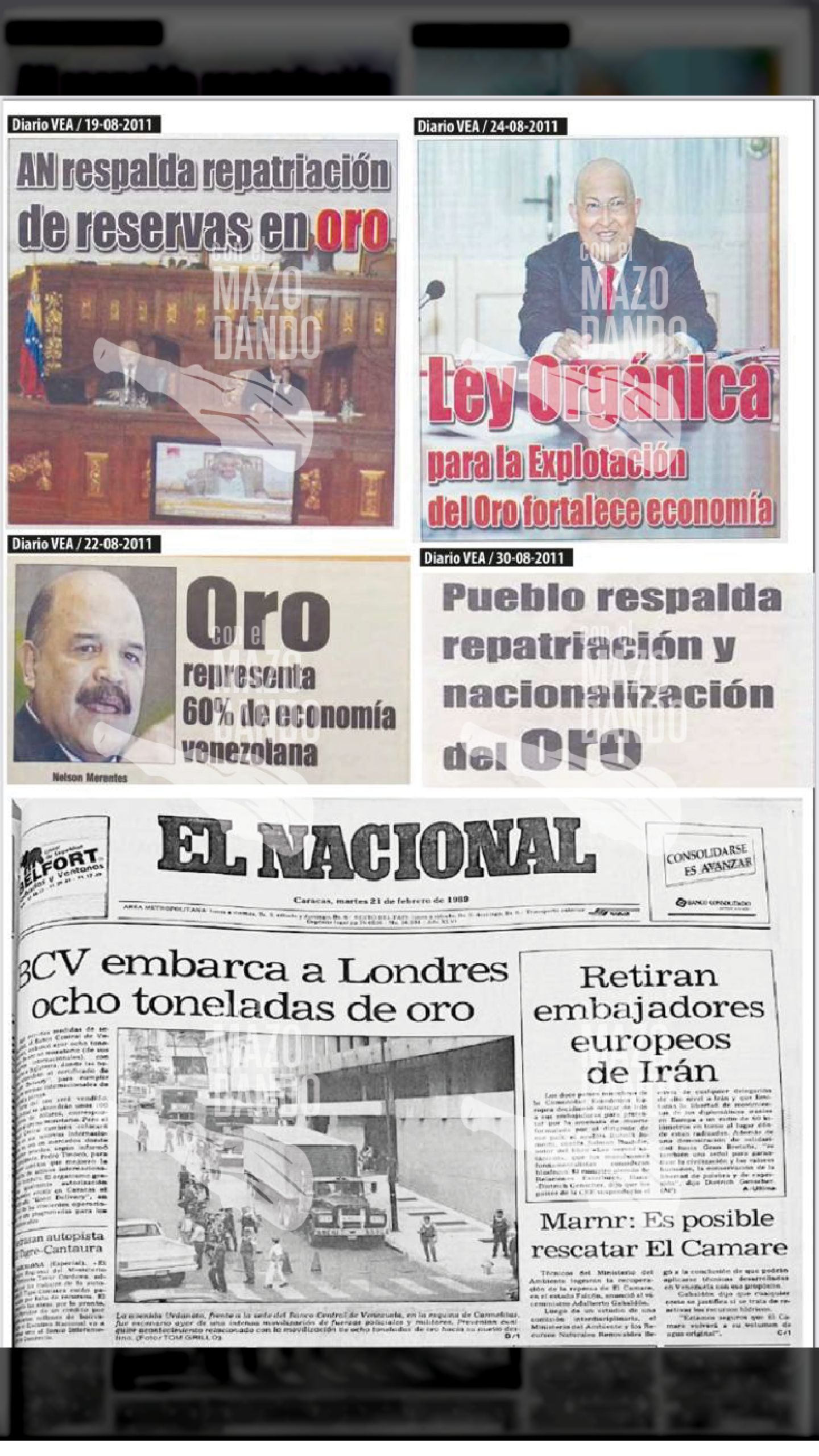 CHÁVEZ ORDENA REPATRIACIÓN DE ORO VENEZOLANO