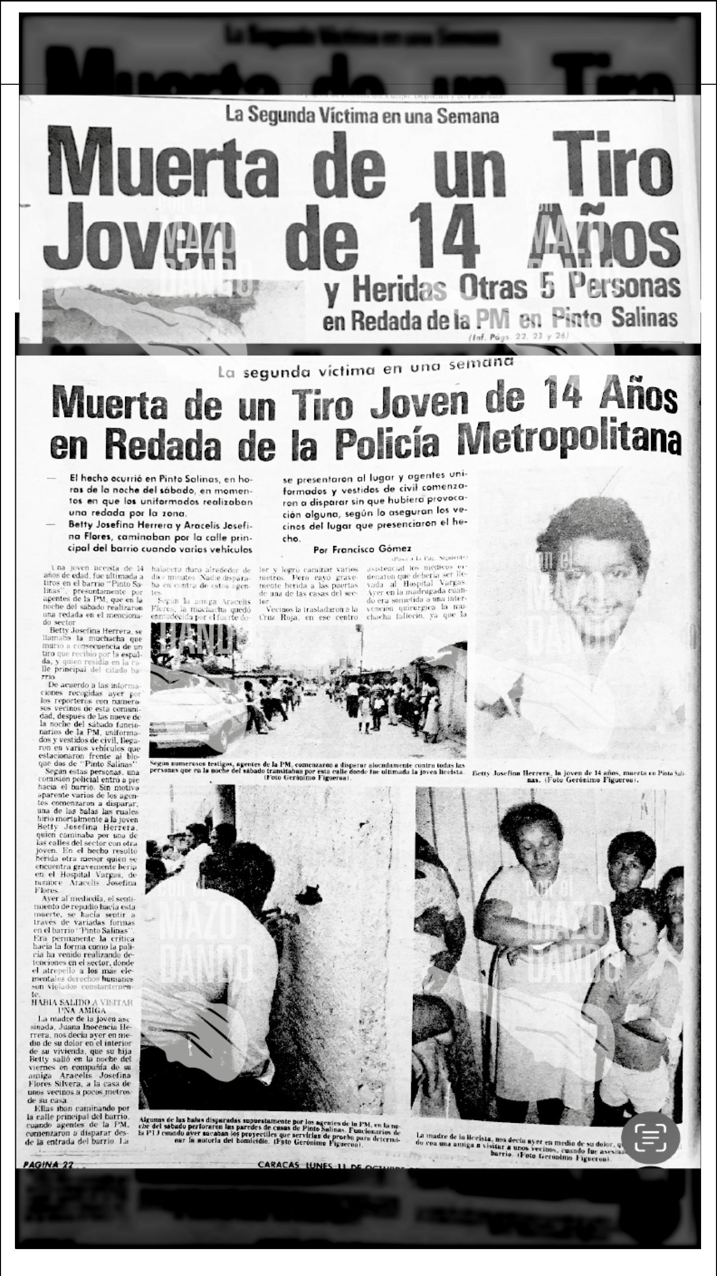 La segunda víctima en una semana Muerta de un tiro niña de 14 años en redada de la Policía Metropolitana
