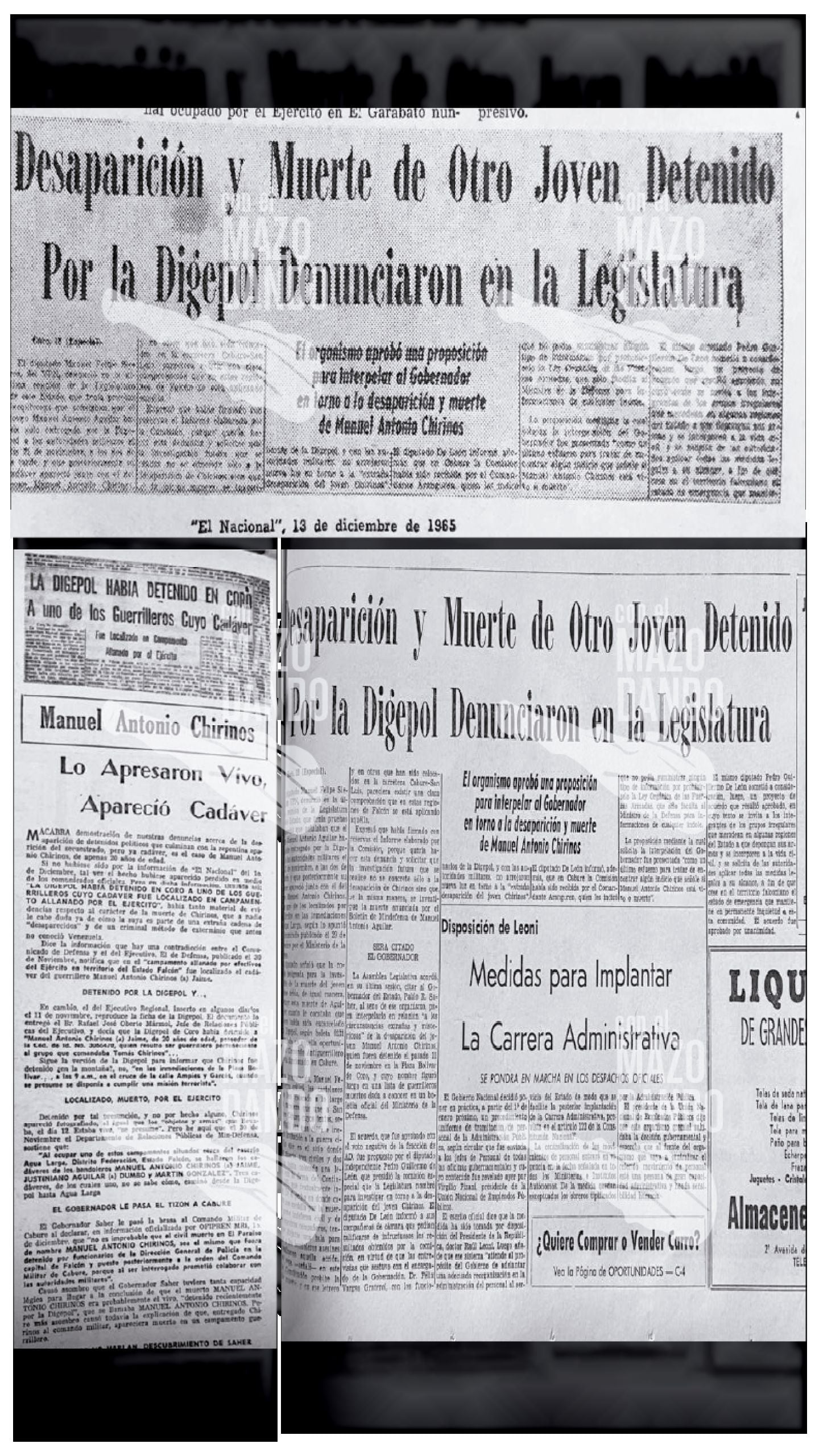 MANUEL ANTONIO CHIRINOS Y OTROS TRES COMPAÑEROS SON DETENIDOS VIVOS Y ENCONTRADOS MUERTOS