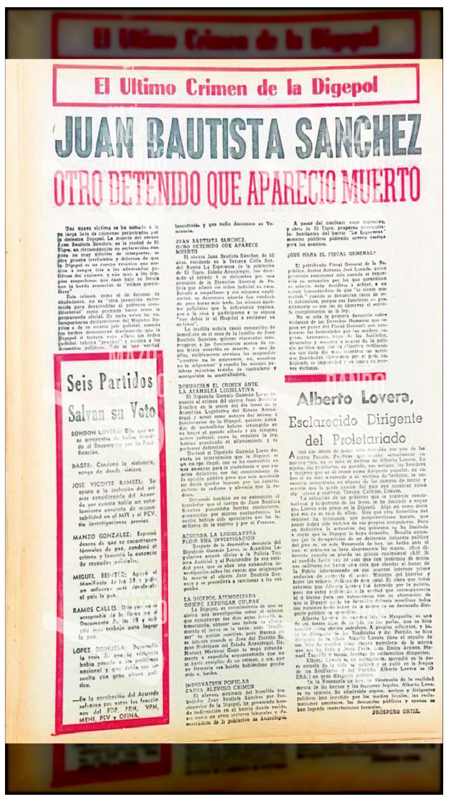 ES DETENIDO Y ASESINADO JUAN BAUTISTA SÁNCHEZ
