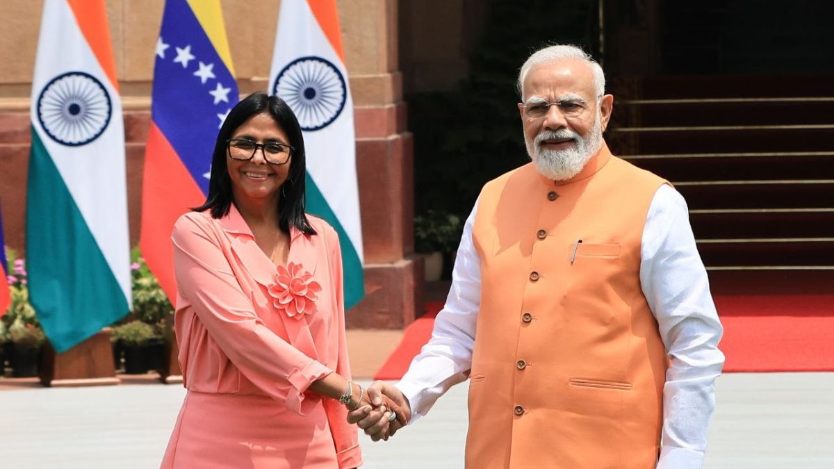 President (E) Delcy Rodriguez meets Prime Minister Narendra Modi at Hyderabad House