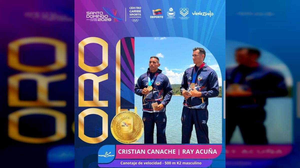 Ray Acuña and Cristian Canache champions of the K2 500 meters event at the Central American Games