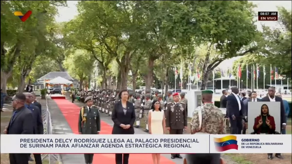 President Delcy Rodríguez arrives at the Presidential Palace of Suriname