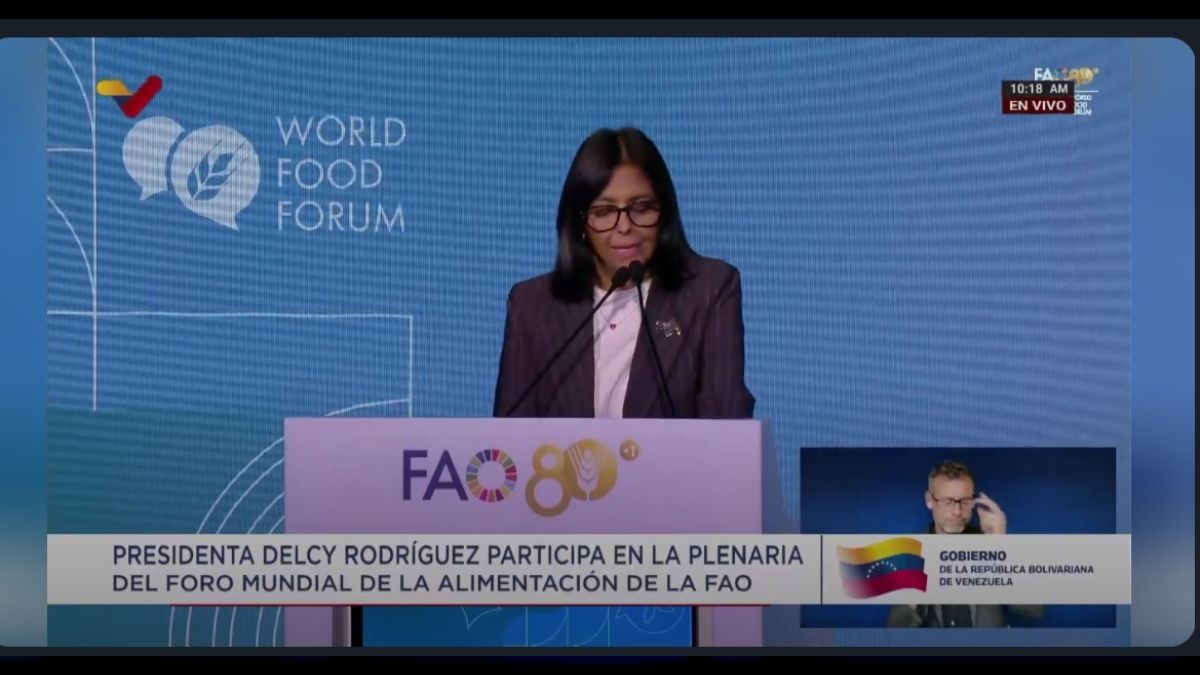 Delcy Rodríguez announces the Venezuela Alimenta Plan and Bill for the Local Economy at FAO